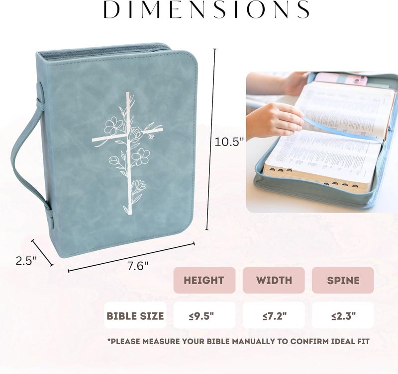 LANDORA & LEAF Bible Cover Case for Women – PU Leather Large Bible Case with Minimalist Debossed Design – Christian Bible Accessories for Girls & Women (Blue) - Image 2